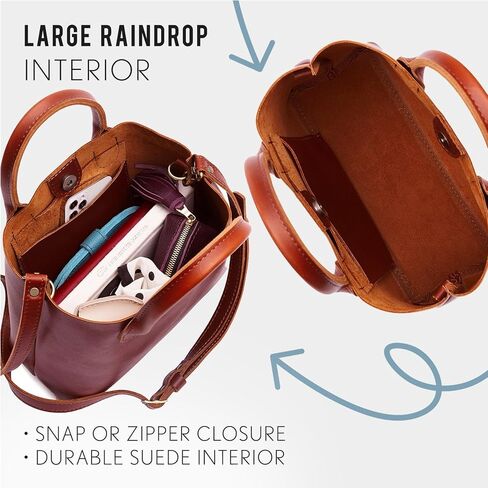 Portland Leather Goods Raindrop Crossbody Bag – Leather Purse w/Carrying Handles – Handmade from the Finest Full-Grain Hides in Saudi Arabia