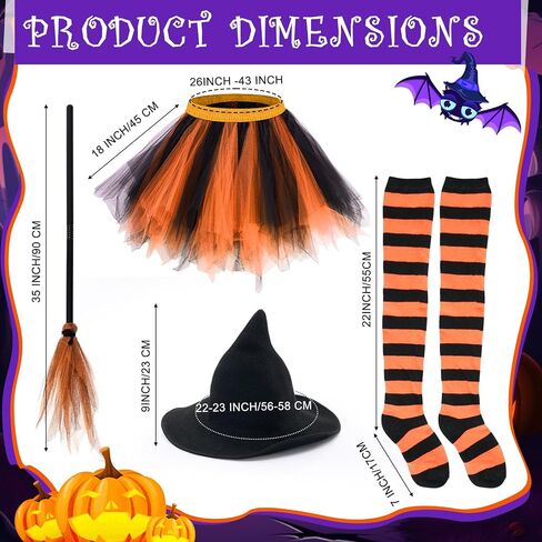 3 Sets Halloween Witch Costumes for Women Halloween Tutu Dress with Witch Broom Hat Knee High Socks for Cosplay Party in Saudi Arabia