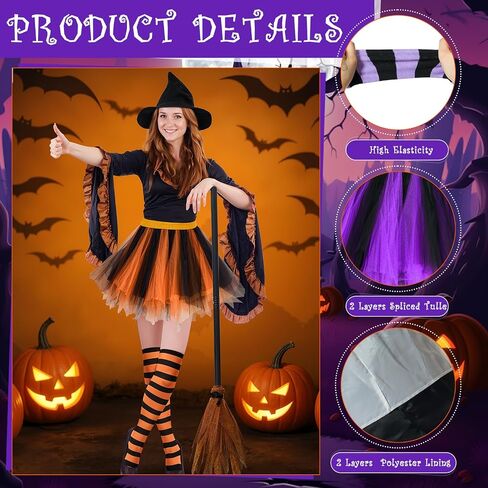 3 Sets Halloween Witch Costumes for Women Halloween Tutu Dress with Witch Broom Hat Knee High Socks for Cosplay Party in Saudi Arabia