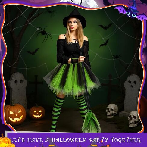 3 Sets Halloween Witch Costumes for Women Halloween Tutu Dress with Witch Broom Hat Knee High Socks for Cosplay Party in Saudi Arabia