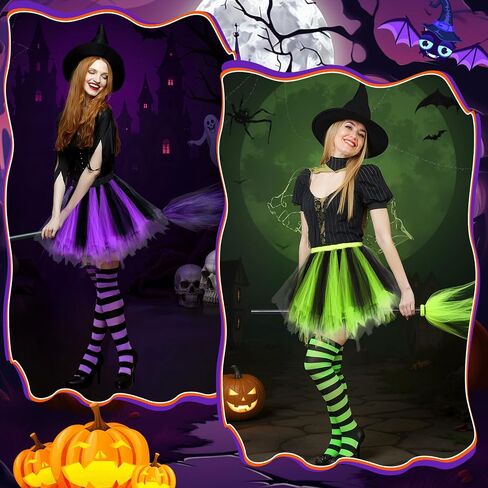 3 Sets Halloween Witch Costumes for Women Halloween Tutu Dress with Witch Broom Hat Knee High Socks for Cosplay Party in Saudi Arabia