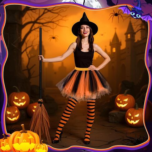 3 Sets Halloween Witch Costumes for Women Halloween Tutu Dress with Witch Broom Hat Knee High Socks for Cosplay Party in Saudi Arabia