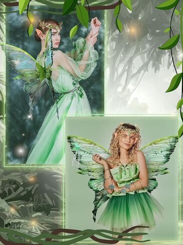 8 Pcs Fairy Wings Costumes for Women Adults Halloween Elf Costume Set Butterfly Wings with Flower Crown Elf Ears Necklace Flower Arm Wrap Wand for Renaissance Party Fairy Cosplay Accessories in Saudi Arabia