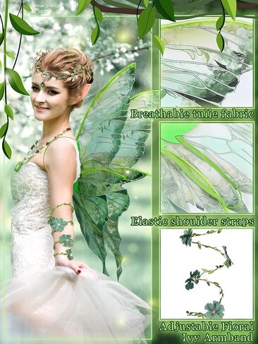 8 Pcs Fairy Wings Costumes for Women Adults Halloween Elf Costume Set Butterfly Wings with Flower Crown Elf Ears Necklace Flower Arm Wrap Wand for Renaissance Party Fairy Cosplay Accessories in Saudi Arabia