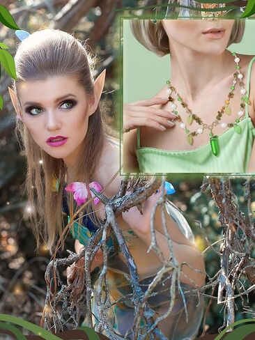 8 Pcs Fairy Wings Costumes for Women Adults Halloween Elf Costume Set Butterfly Wings with Flower Crown Elf Ears Necklace Flower Arm Wrap Wand for Renaissance Party Fairy Cosplay Accessories in Saudi Arabia