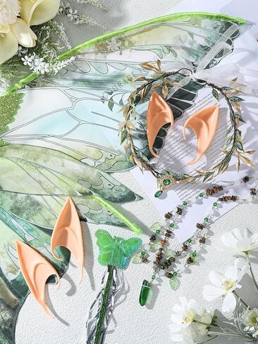 8 Pcs Fairy Wings Costumes for Women Adults Halloween Elf Costume Set Butterfly Wings with Flower Crown Elf Ears Necklace Flower Arm Wrap Wand for Renaissance Party Fairy Cosplay Accessories in Saudi Arabia