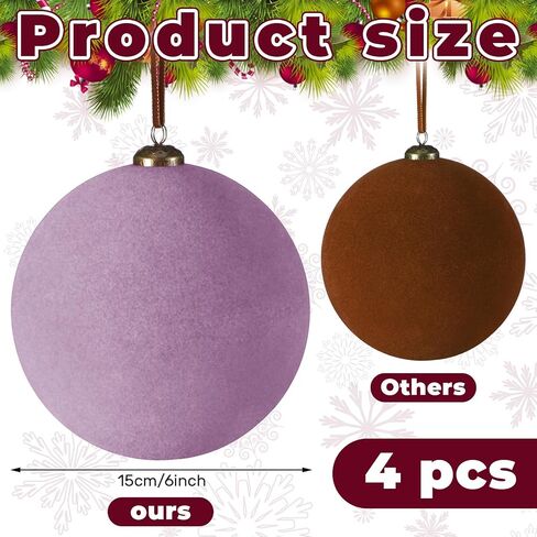 4 Pcs Velvet Christmas Balls 6 Inch Christmas Tree Decorations Christmas Ornaments Balls for Family Holiday Wedding Party Xmas Tree Hanging Decoration (Wine Red) in Saudi Arabia