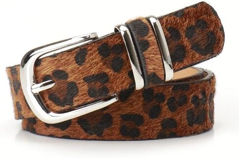 Women Leopard Print Belts For Jeans Dresses Pants Ladies Leather Waist Belt with Gold Buckle-Double Ring in Saudi Arabia