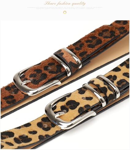 Women Leopard Print Belts For Jeans Dresses Pants Ladies Leather Waist Belt with Gold Buckle-Double Ring in Saudi Arabia