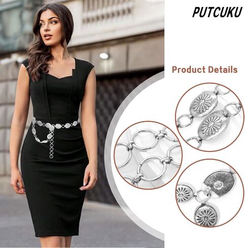 Women Western Belt Concho Chain Belts Bobo Turquoise Waist Chain Cowgirl Metal Belts in Saudi Arabia