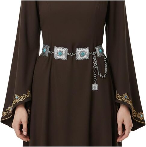 Metal Turquoise Belts for Women - Vintage Boho Cowgirl Hip Chain Belts, Adjustable Western Concho Waist Belt for Dress in Kuwait