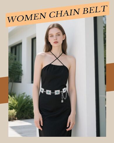 Metal Turquoise Belts for Women - Vintage Boho Cowgirl Hip Chain Belts, Adjustable Western Concho Waist Belt for Dress in Kuwait