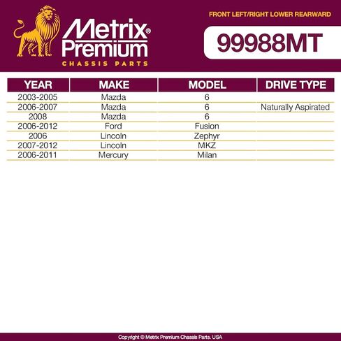 أجزاء هيكل Metrix Premium - ذراع التحكم الأمامي الأيسر والأيمن السفلي الخلفي مع وصلة كروية ومجموعة جلبة تناسب 03-08 Mazda 6، 06-12 Ford Fusion، 06-11 Mercury Milan، RK620493، RK620492 in Saudi Arabia