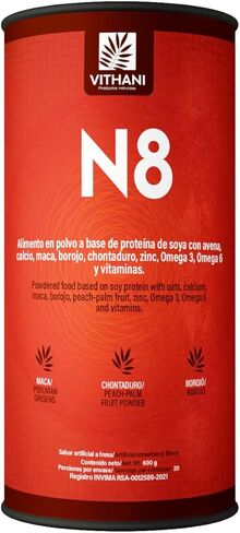 Vithani N8 - Multivitamin Powder with Maca, Borojo, Peach-Palm Fruit, Zinc, Calcium, Omega 3, Omega 6 & Vitamins, Strawberry Flavor, 20 Servings, Energy Support if You Feel Tired in Saudi Arabia