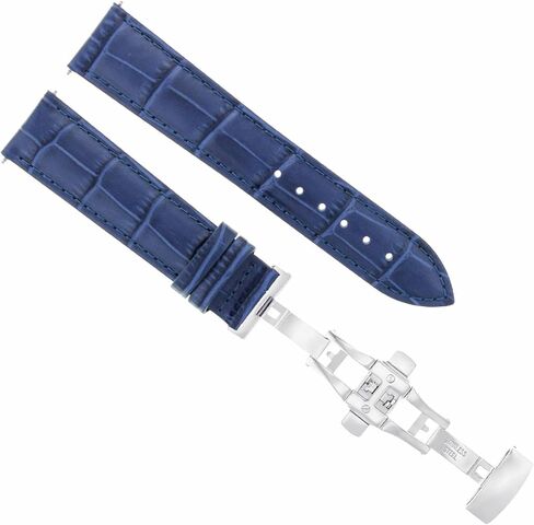 سوار ساعة Ewatchparts بسوار جلدي 21 ملم، مشبك نشر على شكل فراشة متوافق مع ساعة لونجين باللون الأزرق in Saudi Arabia
