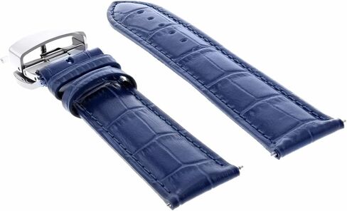 سوار ساعة Ewatchparts بسوار جلدي 21 ملم، مشبك نشر على شكل فراشة متوافق مع ساعة لونجين باللون الأزرق in Saudi Arabia