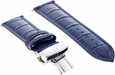 سوار ساعة Ewatchparts بسوار جلدي 21 ملم، مشبك نشر على شكل فراشة متوافق مع ساعة لونجين باللون الأزرق in Saudi Arabia