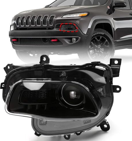 FIONE Xenon HID نموذج فقط مجموعة المصابيح الأمامية المتوافقة مع المصابيح الأمامية Jeep Cherokee 2014-2018 مع غطاء أسود جانب السائق الأيسر LH 68102849AG CH2502250 in Saudi Arabia