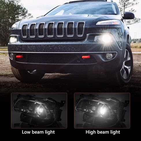 FIONE Xenon HID نموذج فقط مجموعة المصابيح الأمامية المتوافقة مع المصابيح الأمامية Jeep Cherokee 2014-2018 مع غطاء أسود جانب السائق الأيسر LH 68102849AG CH2502250 in Saudi Arabia