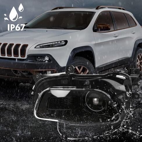 FIONE Xenon HID نموذج فقط مجموعة المصابيح الأمامية المتوافقة مع المصابيح الأمامية Jeep Cherokee 2014-2018 مع غطاء أسود جانب السائق الأيسر LH 68102849AG CH2502250 in Saudi Arabia