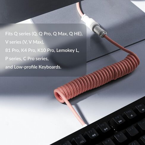Keychron Custom Coiled Aviator Cable, White, 5-Pin (GX12) Detachable Metal Connector, USB-C to USB-C with USB-A Adapter, Durable Braided Cable for Mechanical Keyboards, Charging & Data Transfer in Kuwait