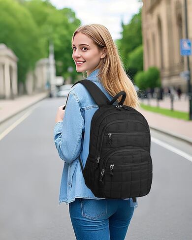 Bookbag for Women, Teen Girls Backpack for High School College Student, Puffer Quilted Back Pack Cute Laptop Backpack for Work Travel Mom Casual Daypack, Black in Kuwait