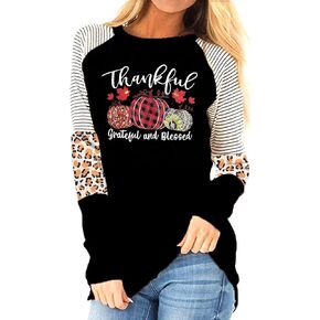 MNLYBABY Thanksgiving Shirts Thankful Grateful Blessed T Shirt Women Pumpkin Long Sleeve Raglan Tops Leopard Plaid Fall Tee in Kuwait