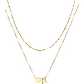 FOCALOOK Layered Initial Necklace for Women, 14K Gold Plated Choker Necklaces Stacks with Initial A-Z, Dainty Silver Heart Pendant Necklace Personalized Birthday Women Jewelry in Kuwait