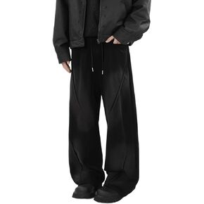 HBER Men's Baggy Straight Sweatpants Y2K Wide Leg Drawstring Waist Loose Fit Casual Sweat Pants with Pockets in Kuwait