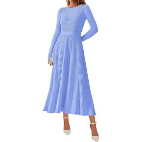 KIRUNDO Women Fall Business Casual Ribbed Knit Long Sleeve Bodycon Pleated Midi Sweater Dress Elegant A Line Winter Dresses in Saudi Arabia