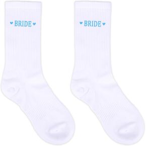 2pcs Bride Socks, Soft Breathable Cotton Bridal Wedding Socks for Women Bachelorette Party Favors & Weeding Bridesmaid Shower Decorations Gifts (Blue & White) in Kuwait