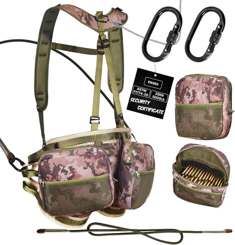 PUNCHMAN Camo Tree Saddle Hunting Kit - طقم سرج للصيد شديد التحمل يحمل ما يصل إلى 300 رطل، سرج تسلق شجرة قابل للتعديل مع 2 من مقابض حبل التسلق وحلقات تسلق، ملحقات صيد الغزلان in Kuwait