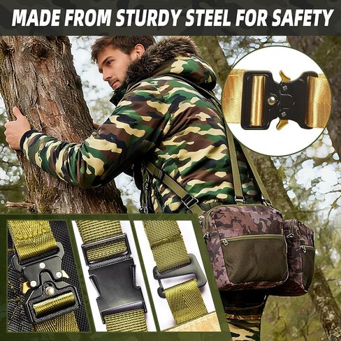 PUNCHMAN Camo Tree Saddle Hunting Kit - طقم سرج للصيد شديد التحمل يحمل ما يصل إلى 300 رطل، سرج تسلق شجرة قابل للتعديل مع 2 من مقابض حبل التسلق وحلقات تسلق، ملحقات صيد الغزلان in Kuwait