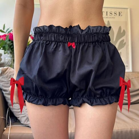 النساء Y2K كشكش فقاعة السراويل الصغيرة منخفضة مرونة الخصر Bowknots منقوشة البنطلون السراويل خمر القماش القطني سراويل بوكسر in Saudi Arabia