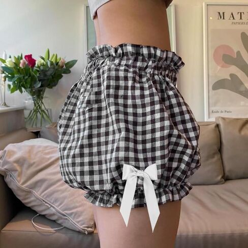 النساء Y2K كشكش فقاعة السراويل الصغيرة منخفضة مرونة الخصر Bowknots منقوشة البنطلون السراويل خمر القماش القطني سراويل بوكسر in Kuwait