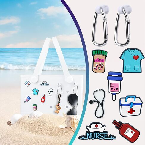 7-Piece Nurse Charm Set for Bogg Bag with 2 Keychain Clips, Medical-Themed Accessories for Beach Totes & Pool Bags in Saudi Arabia