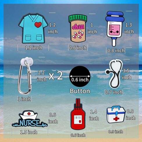 7-Piece Nurse Charm Set for Bogg Bag with 2 Keychain Clips, Medical-Themed Accessories for Beach Totes & Pool Bags in Saudi Arabia