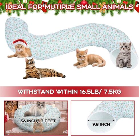 Christmas Cat Tunnel Bed Under Christmas Tree Circular Cat Tunnels for Indoor Cats Xmas Green Cat Donut Tunnel Foldable Plush Peekaboo Cat Cave Toy for Small Cat Kitten Kitty, 3ftx3ftx9.8in in Saudi Arabia
