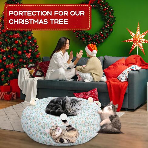 Christmas Cat Tunnel Bed Under Christmas Tree Circular Cat Tunnels for Indoor Cats Xmas Green Cat Donut Tunnel Foldable Plush Peekaboo Cat Cave Toy for Small Cat Kitten Kitty, 3ftx3ftx9.8in in Saudi Arabia
