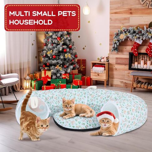 Christmas Cat Tunnel Bed Under Christmas Tree Circular Cat Tunnels for Indoor Cats Xmas Green Cat Donut Tunnel Foldable Plush Peekaboo Cat Cave Toy for Small Cat Kitten Kitty, 3ftx3ftx9.8in in Saudi Arabia
