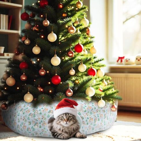 Christmas Cat Tunnel Bed Under Christmas Tree Circular Cat Tunnels for Indoor Cats Xmas Green Cat Donut Tunnel Foldable Plush Peekaboo Cat Cave Toy for Small Cat Kitten Kitty, 3ftx3ftx9.8in in Saudi Arabia