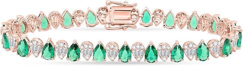 12 قيراط من الزمرد المقلد على شكل كمثرى مع الرغيف الفرنسي ومكعب زركونيا دائري مرصع بالتنس مصنوع من الفضة الإسترلينية عيار 925 ومطلية بالذهب عيار 14 قيراط مجوهرات نسائية (الحجم: 7) in Kuwait