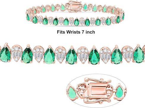 12 قيراط من الزمرد المقلد على شكل كمثرى مع الرغيف الفرنسي ومكعب زركونيا دائري مرصع بالتنس مصنوع من الفضة الإسترلينية عيار 925 ومطلية بالذهب عيار 14 قيراط مجوهرات نسائية (الحجم: 7) in Kuwait