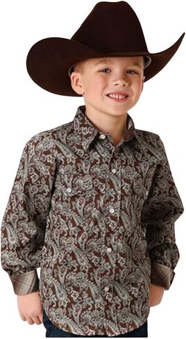 BOYS LONG SLEEVE SNAP PINE PAISLEY WESTERN SHIRT in Saudi Arabia