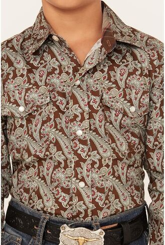BOYS LONG SLEEVE SNAP PINE PAISLEY WESTERN SHIRT in Saudi Arabia