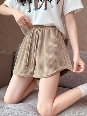 1PC Womens Summer High Waist Linen Shorts Roll Up Pleated Zippered Wrap Hem Wide Leg Shorts Without Pockets 2025 in Saudi Arabia