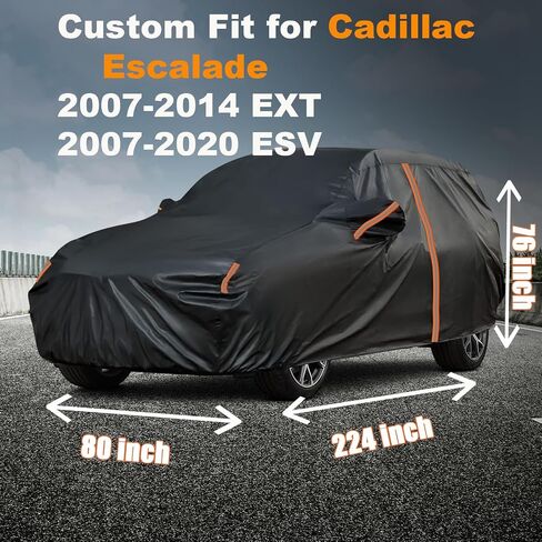 غطاء سيارة SUV مقاوم للماء مناسب لكاديلاك إسكاليد ESV 2007-2020/EXT 2007-2014، أغطية سيارات الدفع الرباعي الخارجية لجميع الأحوال الجوية، غطاء أربطة مقاومة للرياح، شريط عاكس لغطاء غبار المطر الثلجي، حماية من الأشعة فوق البنفسجية in Saudi Arabia