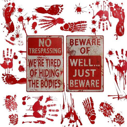 Outus 8 Pcs Halloween Decoration Signs and Halloween Handprint Footprint Window Stickers Set Including 2 8" x 12" Decorative Signboard 6 10" x 14" Sticker for Window Wall Floor Glass in Saudi Arabia