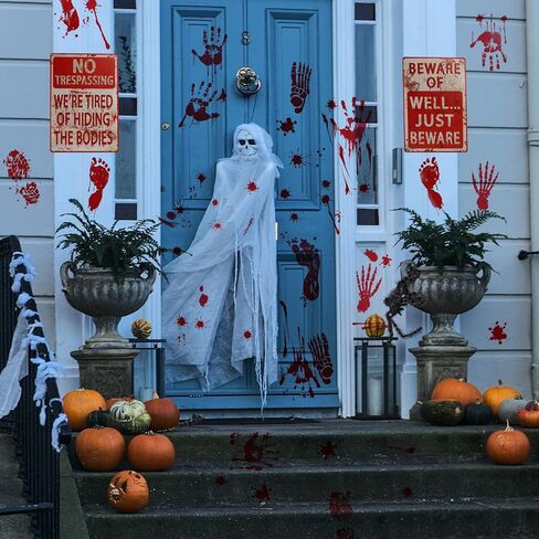 Outus 8 Pcs Halloween Decoration Signs and Halloween Handprint Footprint Window Stickers Set Including 2 8" x 12" Decorative Signboard 6 10" x 14" Sticker for Window Wall Floor Glass in Saudi Arabia