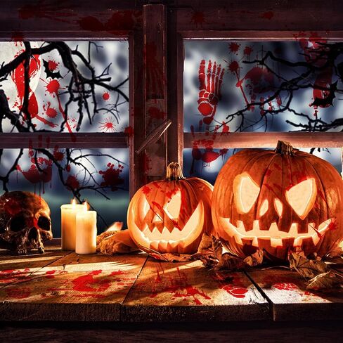 Outus 8 Pcs Halloween Decoration Signs and Halloween Handprint Footprint Window Stickers Set Including 2 8" x 12" Decorative Signboard 6 10" x 14" Sticker for Window Wall Floor Glass in Saudi Arabia